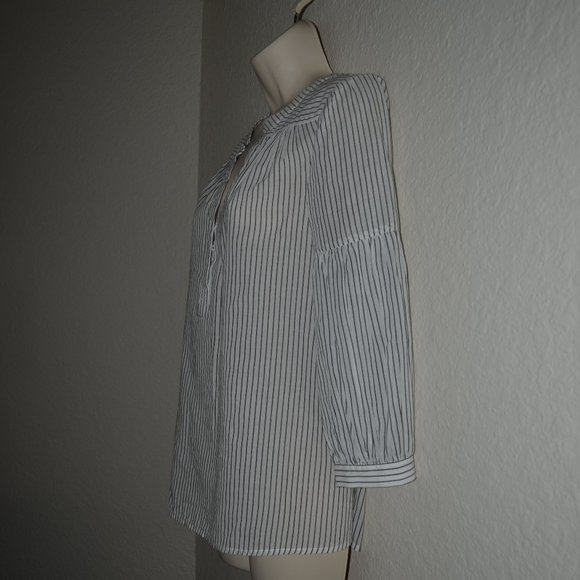 XS Joie Grey Striped White Azabeth Peasant Shirt - Picture 10 of 15